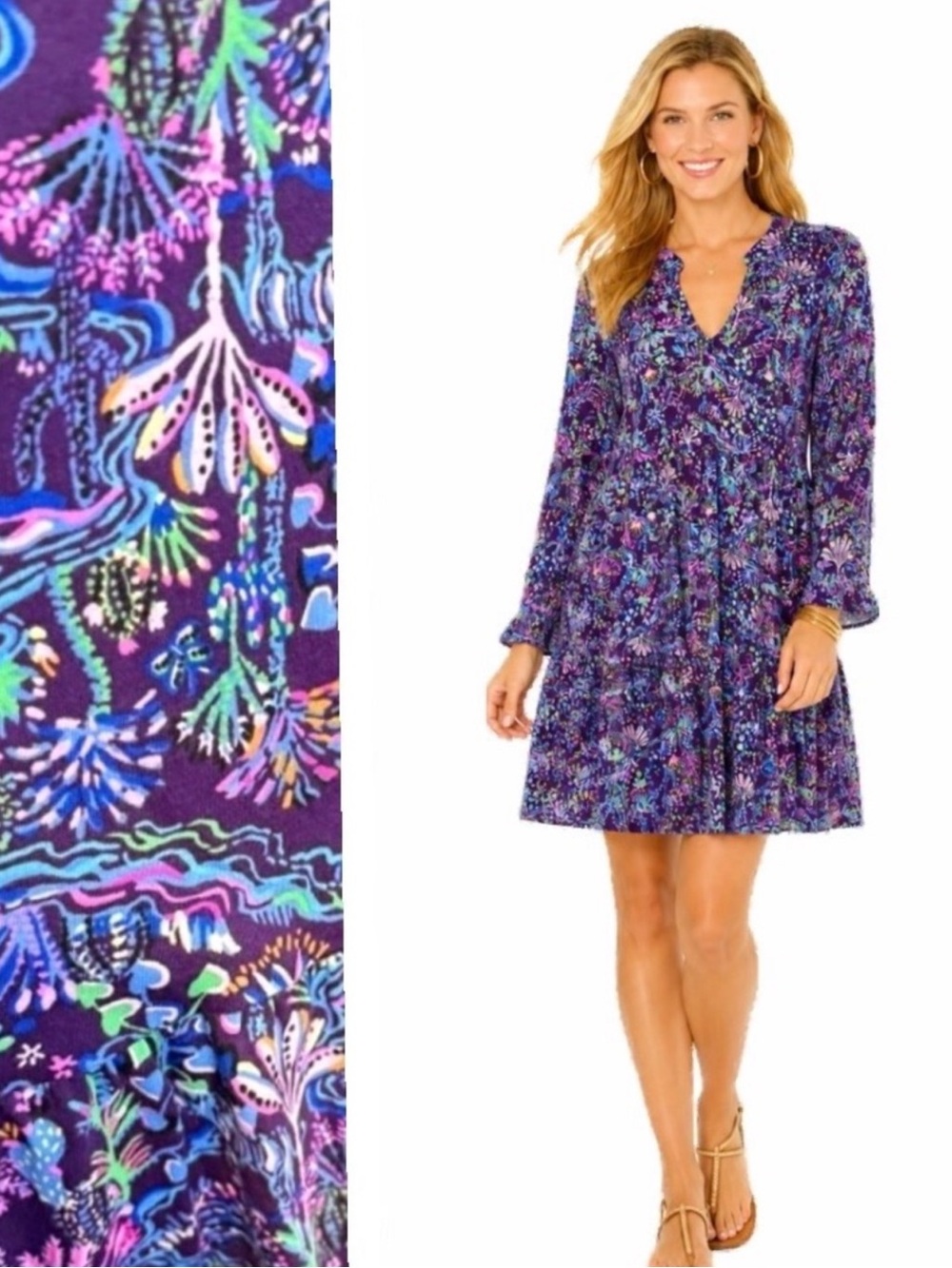 Lilly Pulitzer Alaina Swing Colony Purple Floral V-Neck Small 100% Cotton Dress